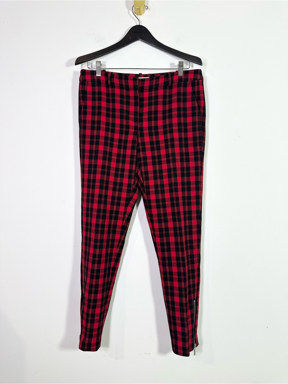 MICHAEL Michael Kors Red Plaid Mid Rise Slim Leg Pants